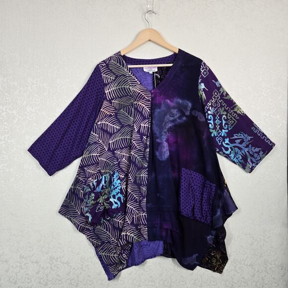 Wild Thing Chico Ca Wild Woman Tunic Top sz S/M Purple Mixed Print Boho - Picture 14 of 14